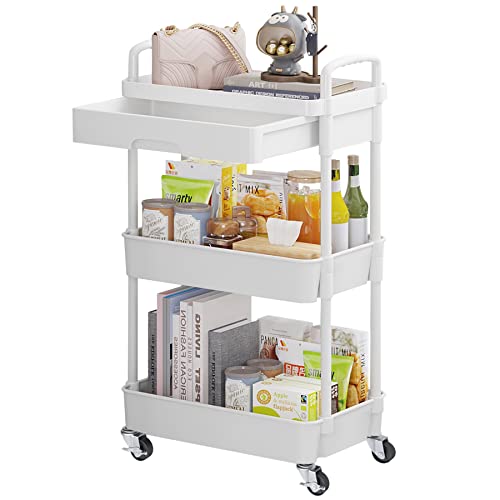 Calmootey 3-Tier Rolling Utility Cart with Drawer,Multifunctional Storage Organizer with